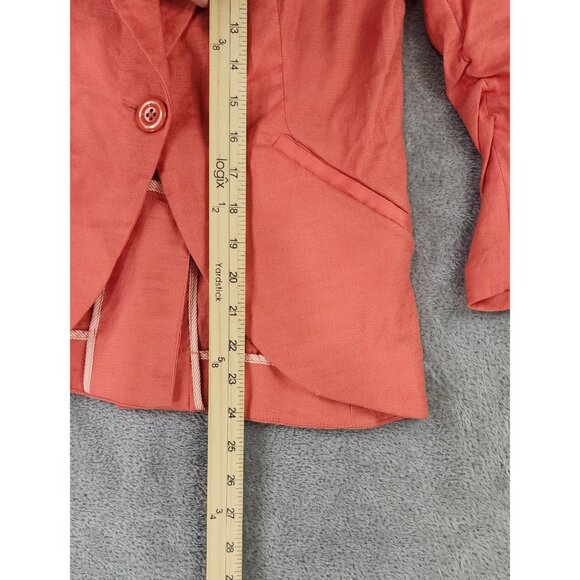 Esley Jacket Womens Medium Coral Linen One Button Cinched Long Sleeve Blazer - Picture 6 of 10